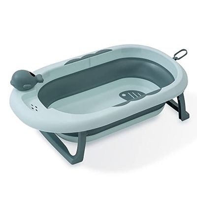 Interbaby Baignoire pliante Vert pour bébé avec gobelet de rinçage - Antidérapante - Couvercle étanche.