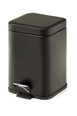 Gedy Argenta vierkante badkamermand van roestvrij staal, zwart, inhoud 3 liter, afmetingen 16,5 x 21,5 x 25 cm en gewicht 0,76 kg