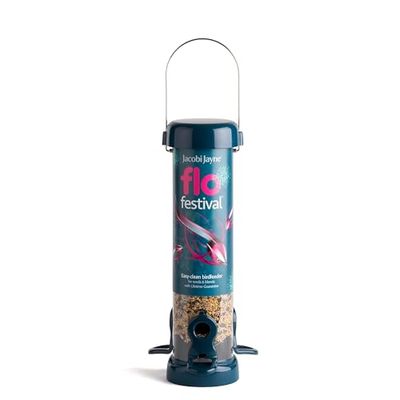 Jacobi Jayne® Flo™ Mangeoire à Oiseaux de Jardin à Suspendre, Facile à Nettoyer pour graines de Tournesol – Mangeoire à Oiseaux en métal, Bleu, Petite mangeoire en Forme de cœur de Tournesol