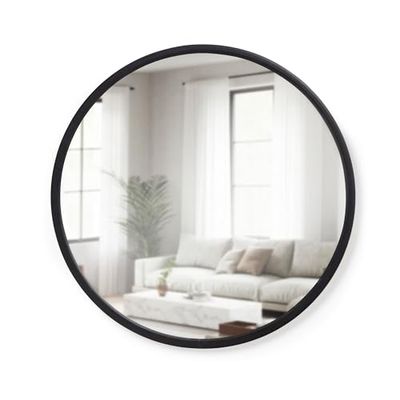 Umbra Hub Miroir Mural Rond Avec Cadre En Caoutchouc Pour Salon, Salle De Bain, Chambre, Entrée et Bien Plus Encore, Noir, 61cm 1008243-040