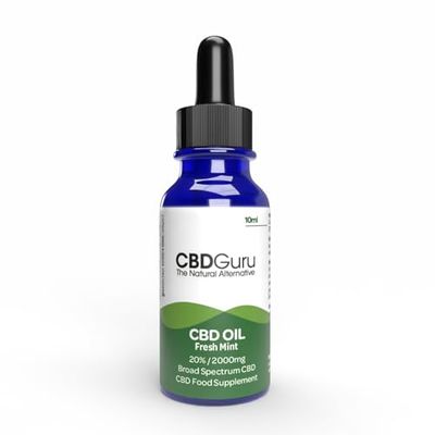 CBD Guru CBD Oil Drops 2000mg 10ml - Fresh Mint Flavour Broad Spectrum CBD 20% for Sleep & Anxiety Support