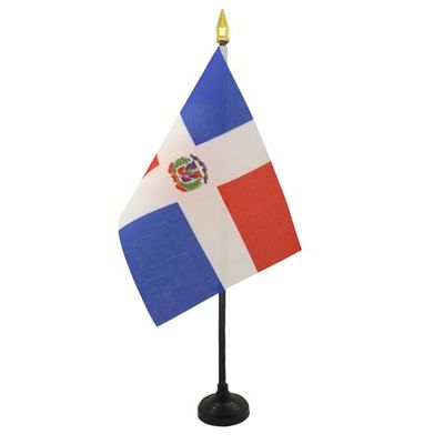 AZ FLAG - Mini Drapeau République Dominicaine De Table - 15x10 cm - Drapeau Dominicain De Bureau 100% Polyester Avec Hampe Pointe Dorée 25cm