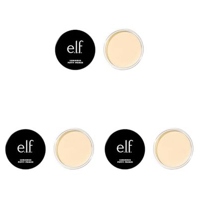 e.l.f, Luminous Putty Primer, Skin Perfecting, Lightweight, Silky, Long Lasting, Hydrates, Creates a Smooth Base, Illuminates, Plumps, Infused with hyaluronic acid and vegan collagen, 21g (Pack of 3)