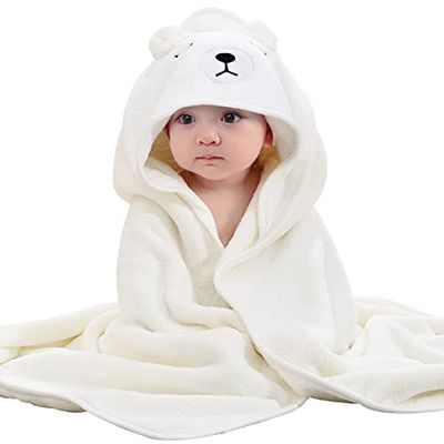 BABY SMILES Serviette de Bain à Capuche en Bambou Bio pour bébé - Grande Serviette Douce et Super absorbante - Lavable en Machine - avec Oreilles Mignonnes - 0 à 3 Ans