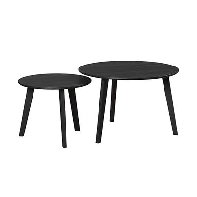 trendteam smart living – Ronin – soffbord – svart – 2 vardagsrumsbord runda – (B x H x D) 50 x 45 x 70 cm – 2 bordstabletter, massiva träfötter