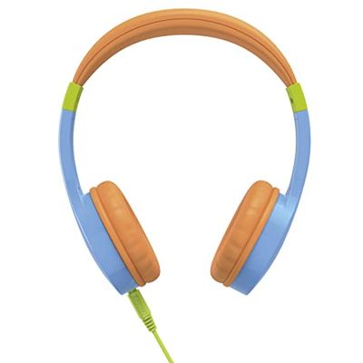 Hama Cuffie per bambini (cuffie stereo, cuffie cablate per bambini, con limite decibel 85 dB, cuffie on-ear, cavo audio da 120 cm, jack da 3,5 mm) blu/arancione, piccole