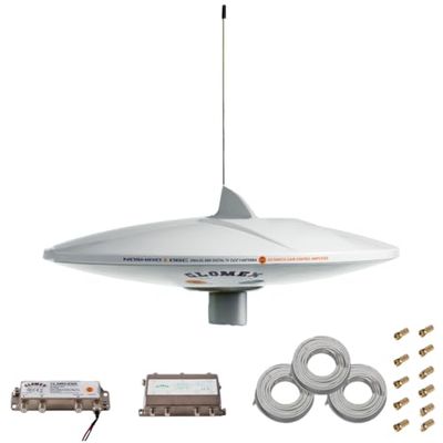 Glomex ADHARA V9150AGC/DAB20, Marine TV-antenne DVB-T2, 37 cm (14 inch), UV-bestendig, ASA, 40/890 MHz, 75 Ohm, 36 dB, 975 g, 12/24 W d.c, TV, DAB- en FM-signaalontvangst