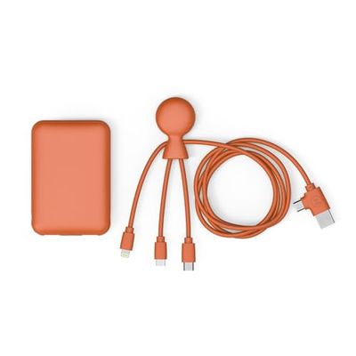 Batterie Externe Plastique Recyclé -Câble Multi USB 4 en 1 : USB C, USB, Lightning,Micro USB et Powerbank 5000mAh Charge Rapide pour Smartphone Universelle - Mr Bio Pack Long 1m Orange Xoopar