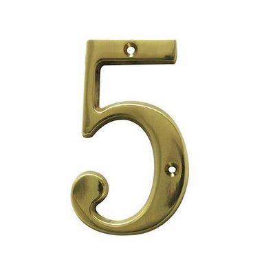 Amig | Number 5 Polished Brass for Screws Interior and Exterior | Measurements: 50 mm | Perfect on Portals, Walls or Facades | Gold Finish