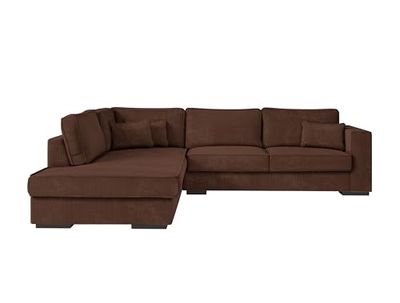 LOUNGITUDE - BELAMI - Canapé d'angle - 4 Places - Confort Moelleux - en Velours côtelé - Marron - Angle Gauche - L303cm
