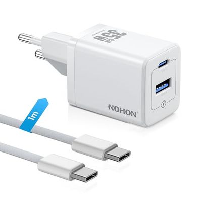 NOHON USB C oplader snellader: 35 W voeding USB C met 60 W type-C 1 M oplaadkabel, 2-poorts GaN mobiele telefoon laadstekker compatibel met iPhone 15/14/13/12 Mini Pro Max, iPad Air/Pro, Samsung,