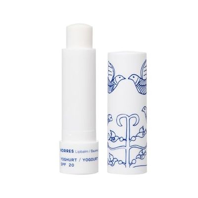 KORRES Yoghurt bálsamo labial nutritivo con FPS 20, stick de bálsamo labial incoloro con aceite de hierba de San Juan, dermatológicamente testado, 4,5g