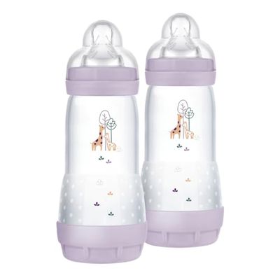 MAM Easy Start Anti-koliek flesjes, set van 2, voor kinderen vanaf 4 maanden, 320 ml, zuigkracht 3 voor 4+ maanden, van SkinSoft siliconen, bio-rond, roze