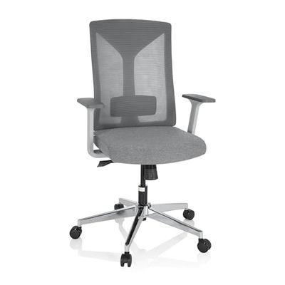 hjh OFFICE 751008 Silla de Oficina Profesional Halifax Tela Gris, Silla Giratoria con Soporte Lumbar, Respaldo de Malla ergonómica