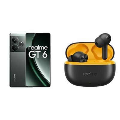 realme GT6 5G 8+256GB, Snapdragon 8s Gen 3 Chipset,120W Charge, 5500mAh Battery, Green,No Adapter +T200 Lite Black