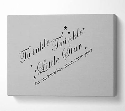 Nursery Quote Twinkle Twinkle Little Star 2 Grey Canvas Print Wall Art - Medium 20 x 32 Inches