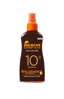 Bilboa Carrot Plus, Olio Solare Spray SPF 10, Olio Abbronzante Corpo, Formula con Betacarotene per una Abbronzatura Intensa e Duratura, Resistente all'Acqua, Dermatologicamente Testato, 200 ml