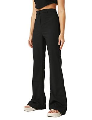 Koton Fabric Trousers Flare Leg High Waist Button Detail Pantalones, Negro (999), 36 para Mujer