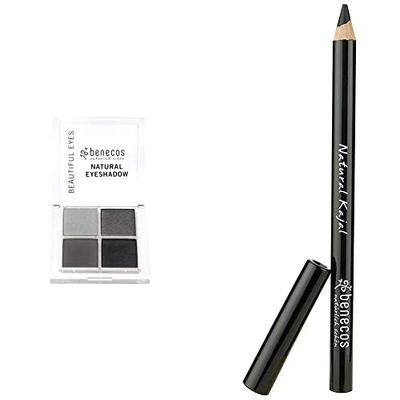 Benecos - natural beauty 92539 - paleta de sombras de ojos quattro - vegano - ojos ahumados & 90016 Cosméticos naturales lápiz kajal - vegano - sin talco - negro