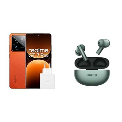 realme GT 7 Pro 5G Smartphone 12+256GB, Snapdragon 8 Elite Chipset, Orange Amazon Exclusive(adapter included) +Air 6 Green