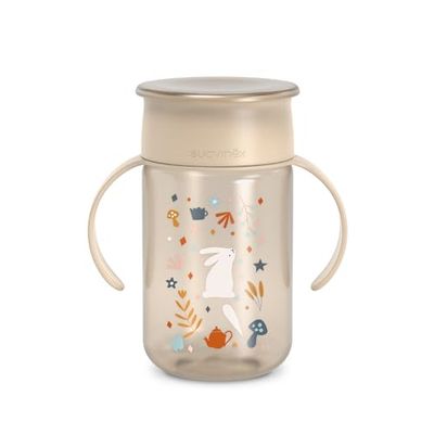 SUAVINEX, Baby Learning Cup, 360 Cup with Anti-Spill and Leak-Proof System, Magic Cup with Handles and Lid, Dishwasher and Microwave Safe, 340 ml, Training Cup Babies +12 Months, Wonderland Beige