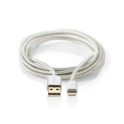 Nedis - USB-kabel – USB 2.0 – Apple Lightning 8-stifts – USB-A-kontakt – 480 Mbps – 12 W – förgylld – 2 m – rund – flätad/nylon – aluminium