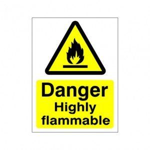 Panneau autocollant Danger highly Flammable 150 mm x 200 mm