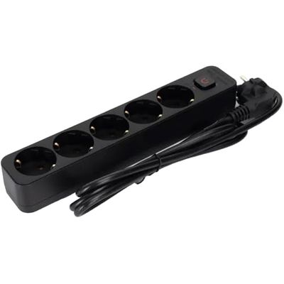 Regleta eléctrica de 5 vías con Interruptor, 1,5 m, 3G, 1,0 mm², Color Negra, Ideal para conectar múltiples Dispositivos.