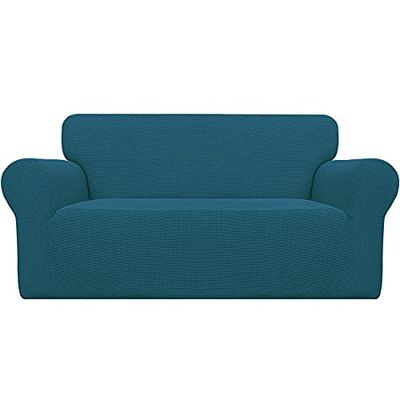 Easy-Going Stretch Loveseat Slipcover 1-Piece Sofa Cover Furniture Protector Couch Soft with Elastic Bottom for Kids Polyester Spandex Jacquard Fabric Small Checks(Loveseat, Deep Teal)