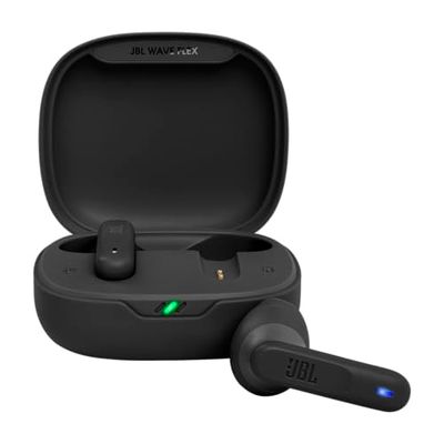 JBL Wave Flex, Écouteurs Intra-Auriculaires Sans Fil, Resistance à l'Eau IP54 et IPX2, Technologie TalkThru et AmbientAware, Autonomie de 32 heures, en Noir