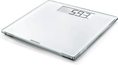 Soehnle Style Sense Comfort 100, Bathroom Scales, White Weighing Scales, Safety Glass Digital Scales for Body Weight, Body Scale Weighing in kg, lb and st with Large 3.5 cm Display