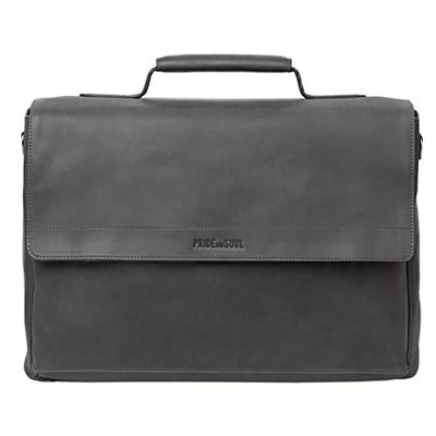 Pride and Soul Percent 47261 Sacoche à bandoulière en cuir véritable pour ordinateur portable 15" Gris 28 x 39 x 12 cm, gris, ca. 28 x 39 x 12 cm, Percent Sacoche pour ordinateur portable