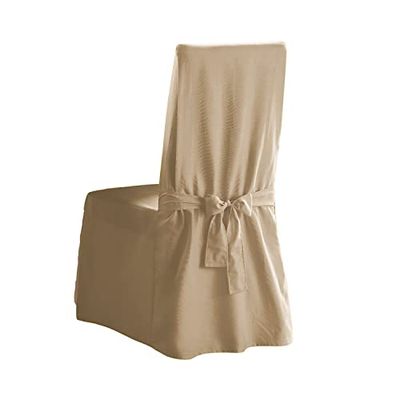 Surefit Housse de Chaise de Salle à Manger Une pièce en Toile de Coton, Jupe Pleine Longueur et Attaches dans Le Dos, Coupe décontractée, Housse de Chaise à Dossier Haut, Couleur Marron Clair