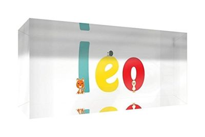 Little Helper LHV-LEO-515BLK-15FR Souvenir Décoratif en Acrylique Transparent Poli comme Diamant Style Illustratif Coloré avec le Nom de Jeune Garçon Léo 5 x 15 x 2 cm Petit