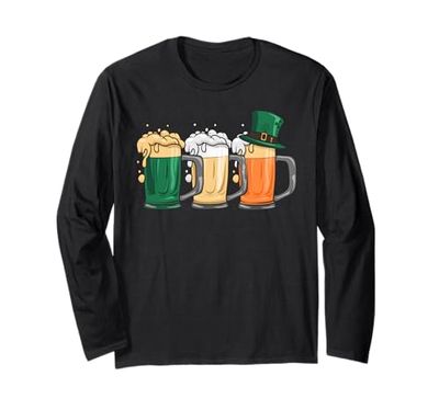 Divertida taza de cerveza con diseño de trébol con bandera irlandesa Manga Larga
