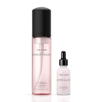 Tan-Luxe Express Mousse Autobronceador 200 ml + Tan Luxe SUPER GLOW Suero Autobronceador, (30 ml) Cuidado de la piel autobronceador diario paso a paso, libre de crueldad animal y vegano