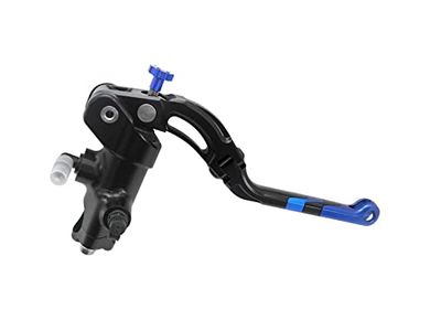 Pompa Freno Forgiata 19X19 Con Corpo Pompa Anodizzato Nero, Leva Revolution Lunga Blu(Pomello+Inserto) per Kawasaki Ninja ZX6R dal 2005 al 2006, CC 636