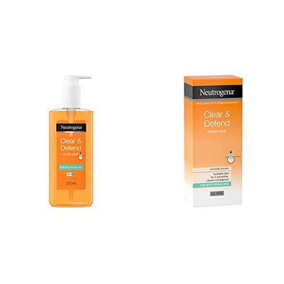 Neutrogena Clear & Defend Skincare Bundle Set | For Spot-Prone Skin | Wash and Moisturiser