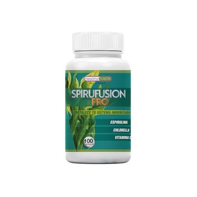 Healthy Fusion Espirulina Pura con Chlorella y vitamina C | Espirulina con 99% de pureza | Fuente rica en Vitaminas esenciales | Fortalece las defensas | Minerales y Aminoácidos | 100 cápsulas