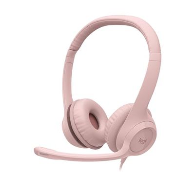 Logitech H390 Wired Headset for PC/Laptop, Stereo Headphones with Noise Cancelling Microphone, USB-A, In-Line Controls, Works with Chromebook - Rose