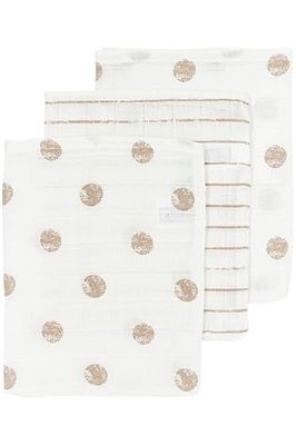 Meyco Baby Dot Stripe Ściereczki do prania, 3-częściowe (flanele, flanele dziecięce wykonane w 100% z bawełny, chłonne i szybkoschnące, wielofunkcyjne), piaskowe