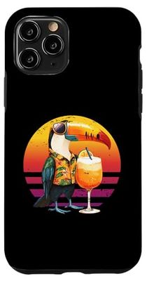 Oiseau toucan rétro avec lunettes de soleil hawaïennes d'été Coque pour iPhone 11 Pro