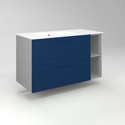 Diventa Modello Diva Frame, Mobile Bagno sospeso 100cm con 2 cassetti spaziosi, 2 vani a giorno e lavabo dal design moderno, colore blue e bianco