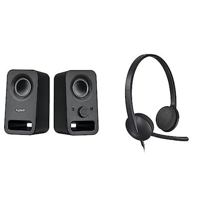 Logitech Z150 Altoparlanti Stereo Multimediali Compatti, Ingresso Audio da 3.5 mm, Controlli ‎Integrati & H340 Cuffie Cablate per Computer, Cuffie Stereo con Microfono e Audio Digitale, ‎Nero