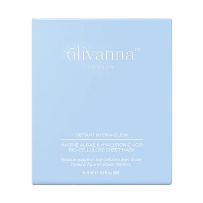 Olivanna Instant Hydra Glow Hyaluronic Acid Sheet Mask - Hydrating Face Masks - Aloe Vera and Brown Algae for Dry, Sensitive Skin - 5 Pc