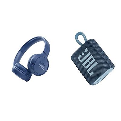 JBL GO 3 Speaker Bluetooth Portatile, Cassa Altoparlante Wireless con Design Compatto & Tune 510BT Cuffie On-Ear Wireless, Bluetooth 5.0, Pieghevole, Microfono Integrato