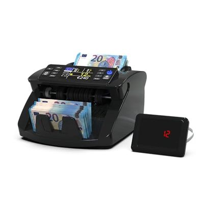 Detectalia V10 Contadora de Billetes con Detección UV/MG/IR/MT/DD, Pantalla TFT 3.5” + Pantalla Externa, Valor Total, Lote y Suma, 1000 Billetes/Min, Compatible EUR/GBP/CHF/USD/SEK/DKK/PLN/TRL/AED/SAR
