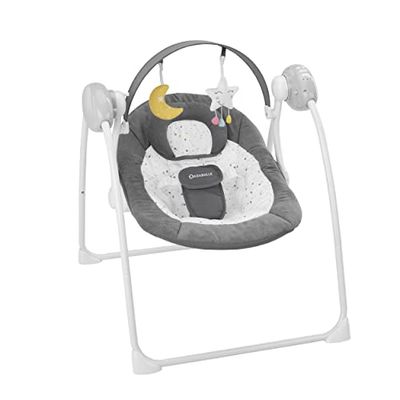 Badabulle Electric Comfort Moonlight Swing, encosto ajustável e arco de jogo, 5 velocidades, 12 canções de berço, dobrável compacto