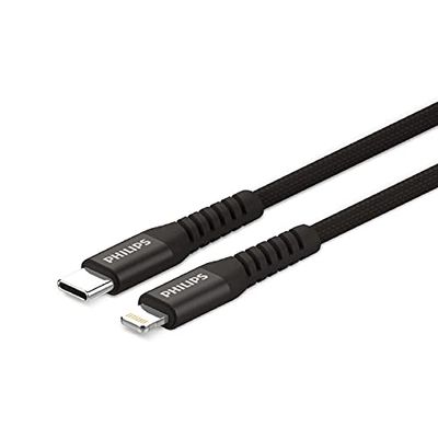 PHILIPS DLC5204L/00 - USB-C naar Lightning-kabel - 120 cm - voor Type-C laders en iPhone/iPad - zwart