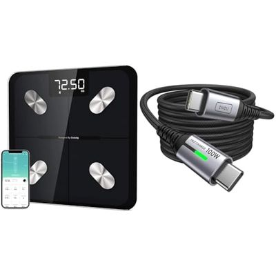 Etekcity Smart Black Bathroom Scales for Body Weight, Accurate to 0.05lb (0.02kg) Digital Weighing Scales & INIU USB C to USB C Charger Cable, 2m 100W PD3.0 Type C Fast Charging Phone Charger